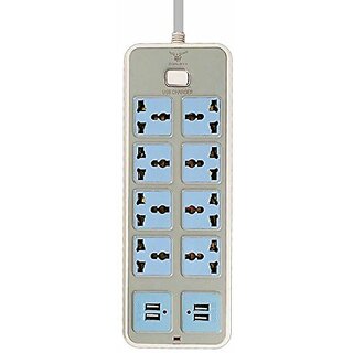 Micgeek Extension Cord High Power 4 Port USB Charging Station 8 Socket Surge Protector (Blue, Grey)