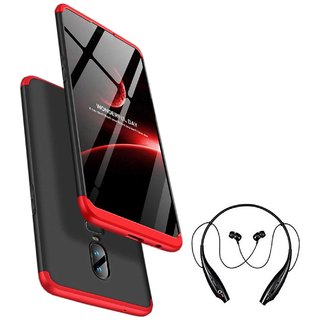 TBZ Ultra-thin 3-In-1 SlimFit Complete 360 Degree Protection Hybrid Hard Bumper Back Case Cover for OnePlus 6 with Bluetooth Headset Headphones -Black