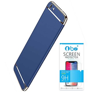 TBZ Ultra-thin 3 in 1 Anti-fingerprint Shockproof Electroplate Metal Texture PC Hard Back Case Cover for Vivo Y71 with Tempered Screen Guard -Blue