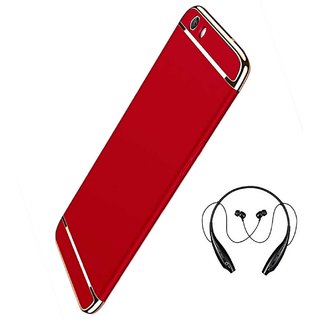 TBZ Ultra-thin 3 in 1 Anti-Scratch Shockproof Electroplate Metal Texture Armor PC Hard Back Case Cover for Vivo Y71 with Bluetooth Headset -Red