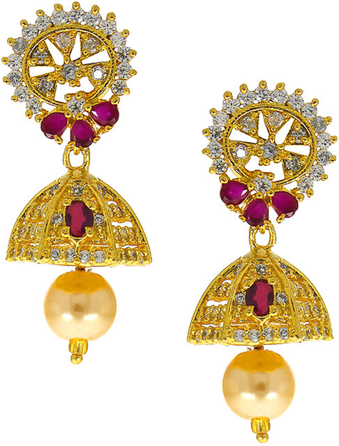 Anuradha Art Gold Finsih Studded Sparkling Stone Traditional Earrings Jhumki For Women//Girls