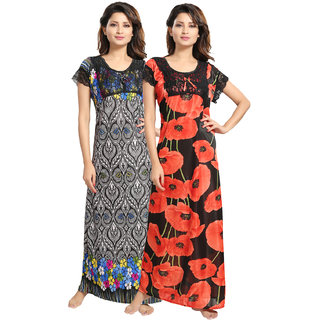 Be You Multicolor Floral Women Night Gowns Combo Pack of 2