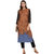 Janasya Women's Brown Crepe Straight Floral Print Kurta