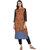 Janasya Women's Brown Crepe Straight Floral Print Kurta