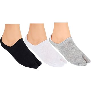 Neska Moda Women 3 Pair Multicolor Cotton No Show Loafer Thumb Socks S1027