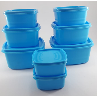 Airtight Plastic Food Storage Containers Set of 8 PCS (1350 ml, 750 ml, 500 ml, 250 ml), Blue