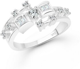 Vighnaharta Tapered Diamond CZ Rhodium Plated Alloy Finger Ring for Women and Girls - VFJ1342FRR8