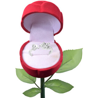 Vighnaharta Love Sign CZ Rhodium Plated Alloy Ring with Rose Ring Box for Women and Girls - [VFJ1355ROSE8]