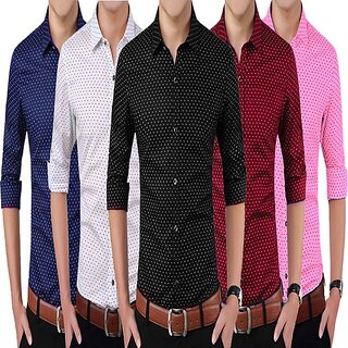 Pack Of 5 Fashlook Multicolor Dotted Slim Fit Regular Collar Shirts For Men