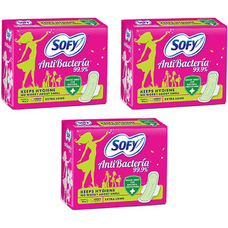 SOFY BODY FIT ANTI BACTERIA SANITARY PAD SIZE XL ( 15 Pcs. PACK ) SET OF 3 PACKS TOTAL 45 PADS