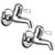 Oleanna Magic Brass Long Nose Bib Cock With Wall Flange Long Body Tap (Disc Fitting | Quarter Turn) Chrome - Pack Of 2 Nos