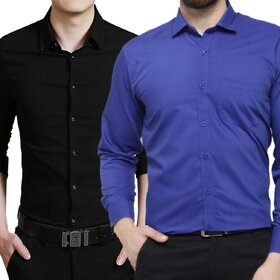 US Pepper Black & Royal Blue Casual Cotton Shirt (Pack of 2)