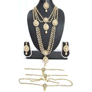                       White Pearl Kundan Bridal Necklace Set                                              