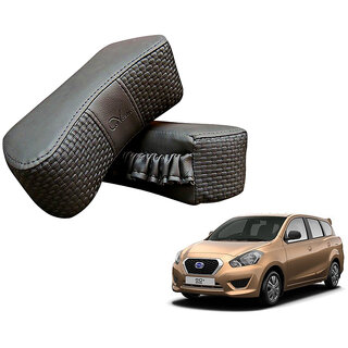 Auto Addict CV Designer Gray Neck Leatherite Car Pillow Cushion 2 Pcs for Datsun Go+