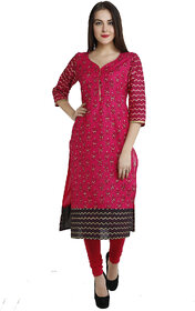 Varkha Fashion Women's Crimson Block Print Cotton Stitched Kurti
