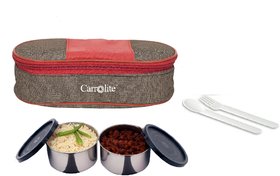 Carrolite Easy Carry  Mattee 2 Black Container Lunchbox  RedBro
