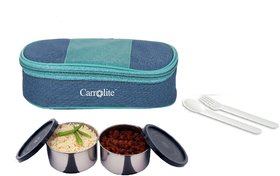 Carrolite Easy Carry  Mattee 2 Black Container Lunchbox  Blue green