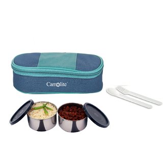 Carrolite Easy Carry  Mattee 2 Black Container Lunchbox  Blue green