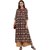 Janasya Women's Brown Cotton High Low Hemline Floral Print Kurta