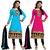 Beelee Typs Blue  Pink Cotton Embroidered Salwar Suit Material (Unstitched)