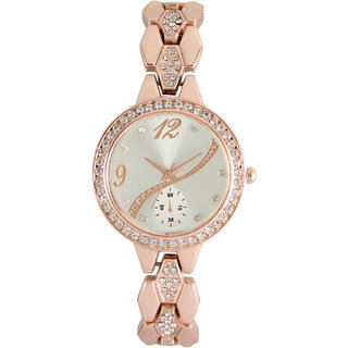 Buy Copper Silver Dial Rose Gold Case Rose Gold Strep Metal Strep Metal Case Diamond Watch Women Watch Girl Watch Online 299 from ShopClues