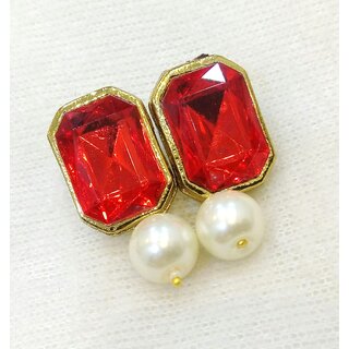 Charming Jewelry Red Kundan Pearl Earrings