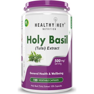 HealthyHey Tulsi Extract (Holy Basil Extract) - Supports Stress and Immune System - 120 Vegetarian Caps