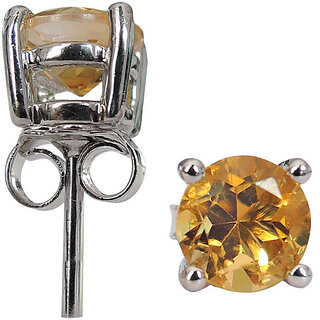 1.66 CTS, 6mm Round Shape Genuine Citrine .925 Sterling Silver Earrings