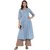 Janasya Women's Sky Blue Cotton High Low Hemline Printed Kurta