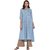 Janasya Women's Sky Blue Cotton High Low Hemline Printed Kurta
