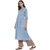 Janasya Women's Sky Blue Cotton High Low Hemline Printed Kurta