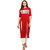 Janasya Women's Red Crepe Front Slit Floral Print Kurta