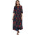 Janasya Women's Blue Cotton Flared Floral Print Kurta