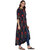 Janasya Women's Blue Cotton Flared Floral Print Kurta