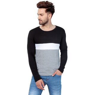 PAUSE Multicolor Solid Cotton Round Neck Slim Fit Full Sleeve Men's T-Shirt