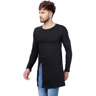                       PAUSE Black Solid Cotton Round Neck Slim Fit Full Sleeve Men's T-Shirt                                              