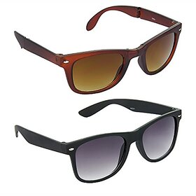 HRINKAR Men's Brown Mirrored Wayfarer Sunglasses