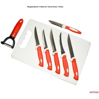 Dhyan Combo of Fruit  Vegetable Chopping Board, 5- Knife, 1- Classic Peeler, 1 Peeler
