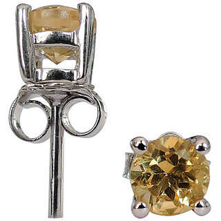                       1.00 CTS, 5mm Round Shape Genuine Citrine .925 Sterling Silver Earrings                                              