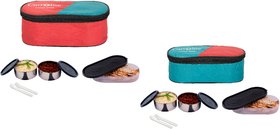 Carrolite Super Black 2 Container + 1 Chapati Tray Lunchbox Red and Green Buy 1 get 1 Free