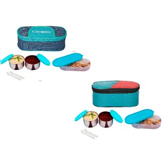 Multicolour 3 Container lunchbox Set of 2 750Ml
