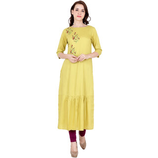 Fabster Women's smart fit  flaired yellow Color Kurti