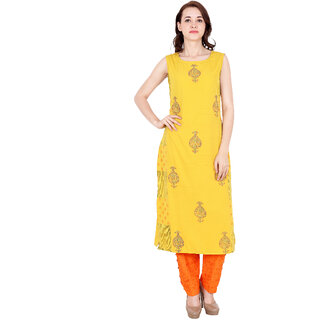                       Fabster Women's smart fit  straight yellow Color Kurti                                              
