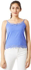 Miss Chase Women's Blue Round Neck Sleeveless Embroidered Lace Tank Top