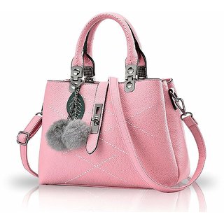 Buy Women Girls Styilish Leather Handbang With Sling Strap Pink