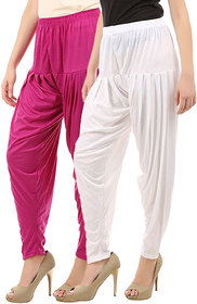 Buy That Trendz Women's Cotton Viscose Lycra Patiyala Salwar Harem Bottoms Patiala Pants Rani Pink White Combo Pack of 2