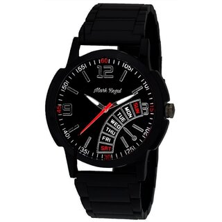                       Mark Regal Party Wear Round Black Leather Strap Analog Watch For Men                                              