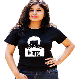 HEYUZE Hashtag Jaat Black Printed Women Cotton T-Shirts