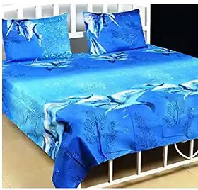 Choco Creation Blue Whale double bedsheet with  2 pillow covers