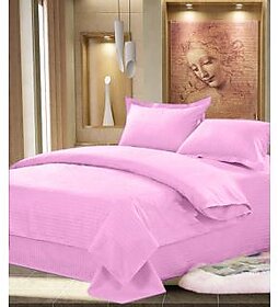 Choco Beautiful looking Plain Design 100  cotton solid Double Bed sheet with 2 pillow covers - Pink